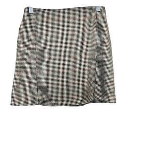 John Galt Brandy Melville Brown Plaid Stretchy Zip Front Slits‎ Mini Skirt Small